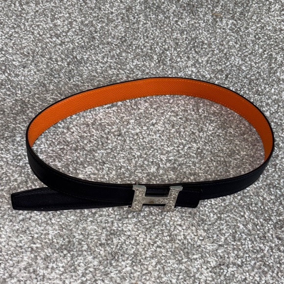 Hermes belt Black and Orange Belt with Silver Buckle - Picture 1 of 7